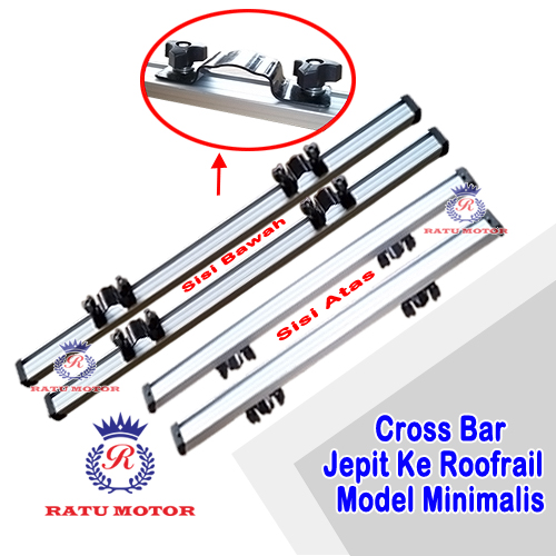 Cross Bar Jepit RoofRail Universal Model Minimalis Aluminium Silver (Eks Thailand)