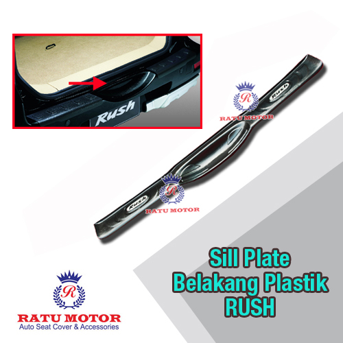 Sill Plate Belakang RUSH 2005-2017 All Varian Plastik Hitam + Logo