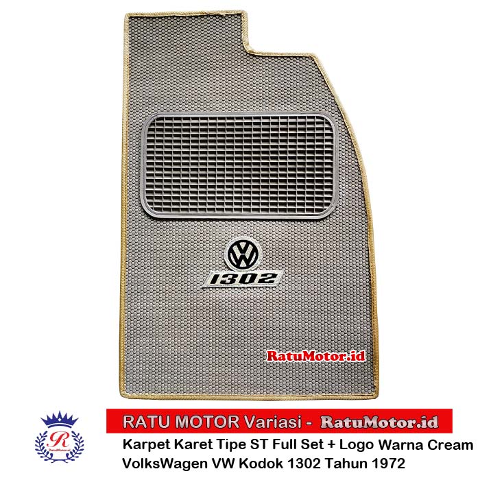 Karpet Karet Tipe ST Volkswagen VW Beetle 1302 Kodok Thn 1972 + LOGO  (Cream)