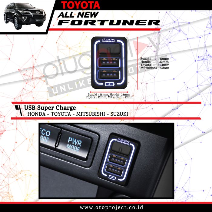 USB Charger For FORTUNER 2018 - Fast Charging Smartphone PlugnPlay